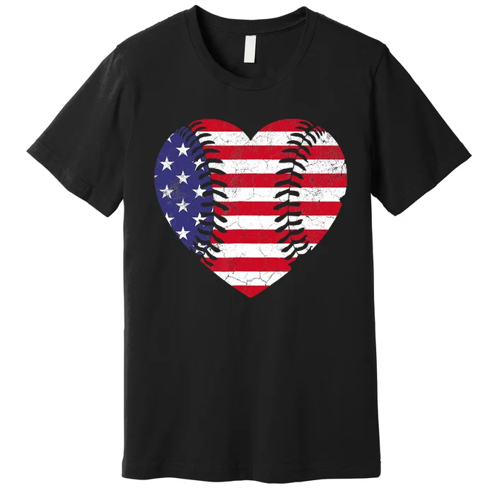 4th Of July For Wo American Flag Baseball Heart USA Premium T-Shirt