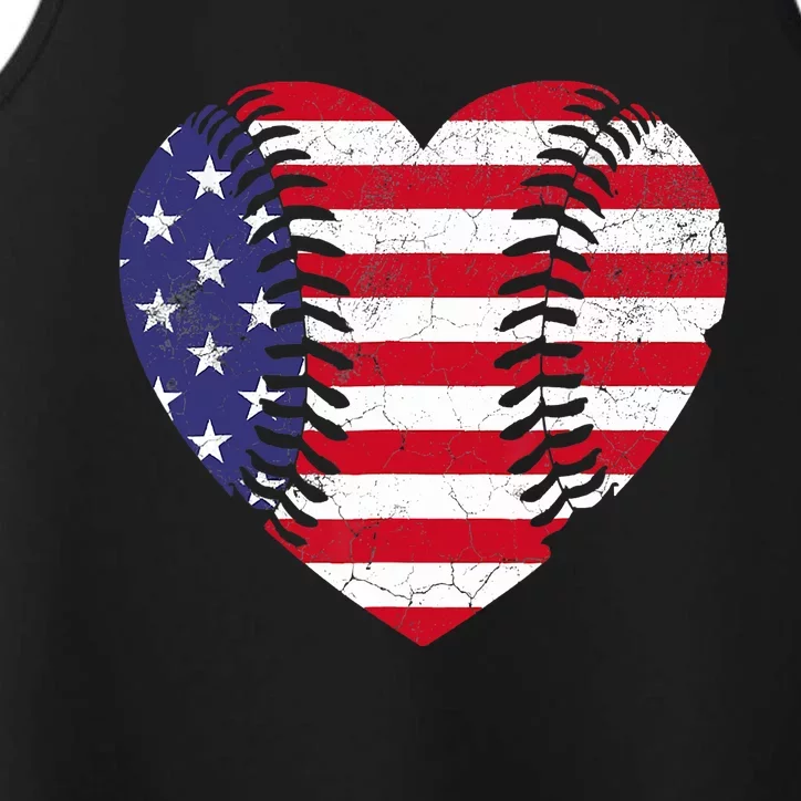 4th Of July For Wo American Flag Baseball Heart USA Performance Tank