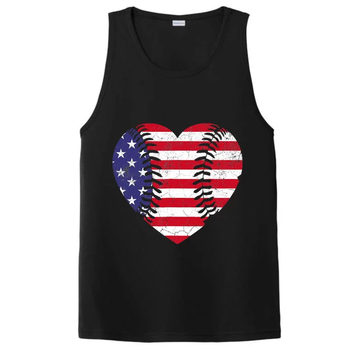 4th Of July For Wo American Flag Baseball Heart USA Performance Tank