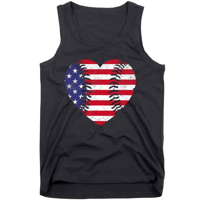 4th Of July For Wo American Flag Baseball Heart USA Tank Top