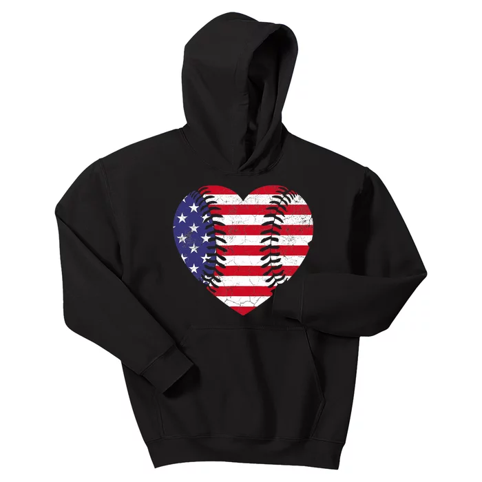 4th Of July For Wo American Flag Baseball Heart USA Kids Hoodie