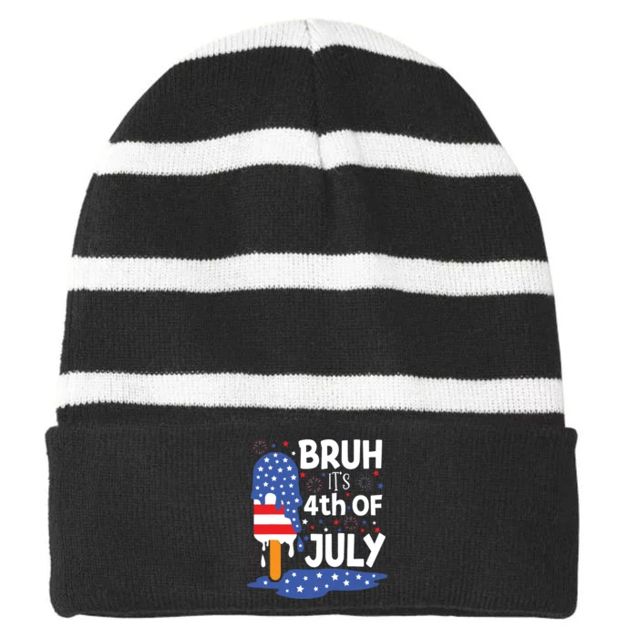 4th Of July Shirts For Bruh Ice Pops Cream Striped Beanie with Solid Band