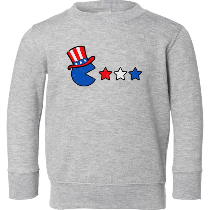 4th Of July Eating Usa Flag Stars Retro Gamer Toddler Sweatshirt