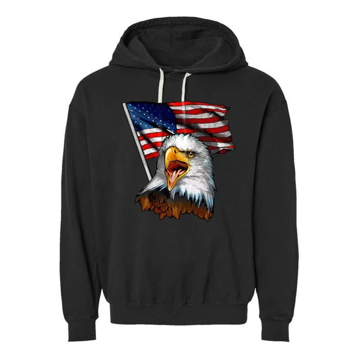 4th Of July Eagle American Flag Garment-Dyed Fleece Hoodie