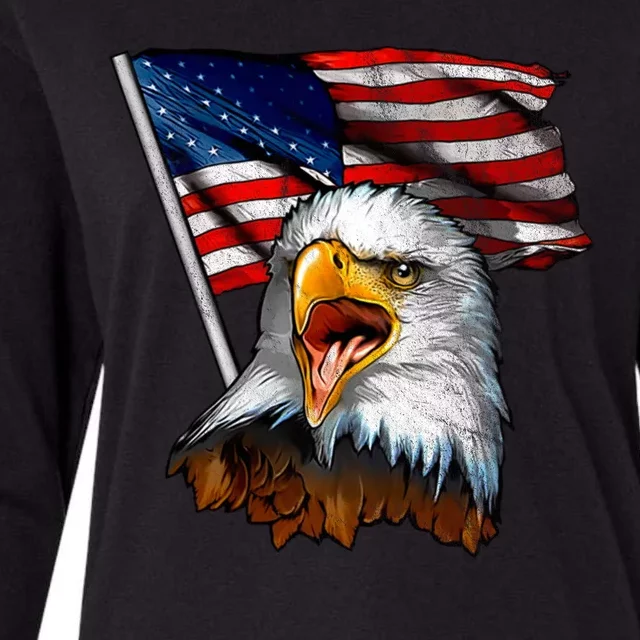 4th Of July Eagle American Flag Womens Cotton Relaxed Long Sleeve T-Shirt