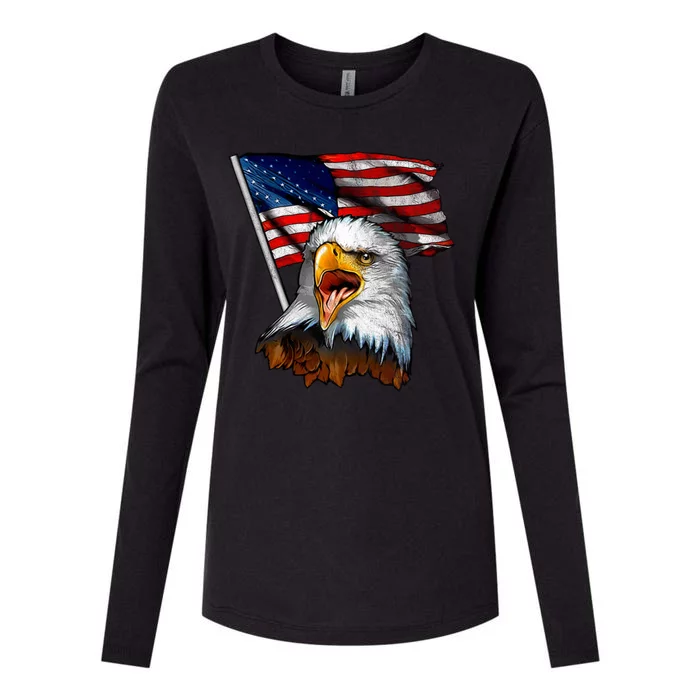 4th Of July Eagle American Flag Womens Cotton Relaxed Long Sleeve T-Shirt