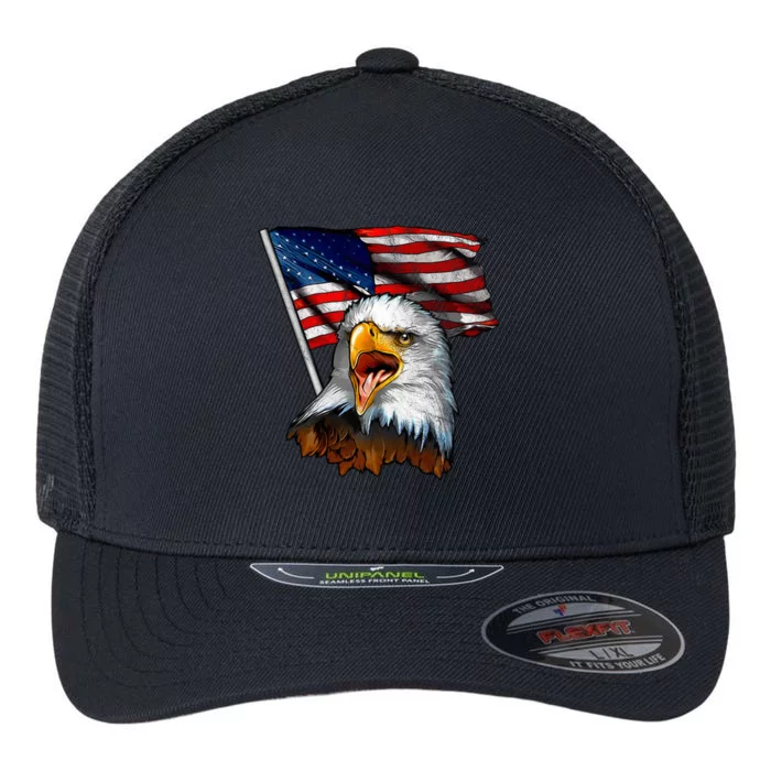 4th Of July Eagle American Flag Flexfit Unipanel Trucker Cap