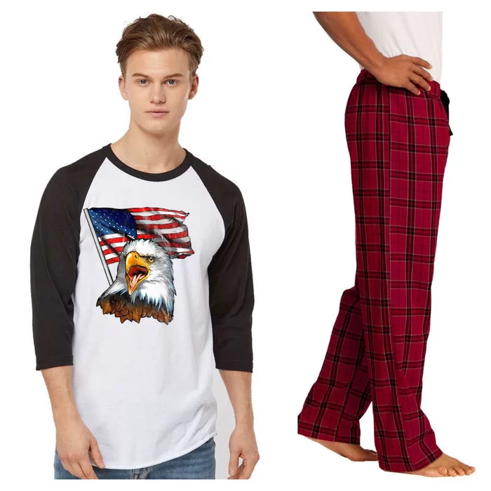 4th Of July Eagle American Flag Raglan Sleeve Pajama Set