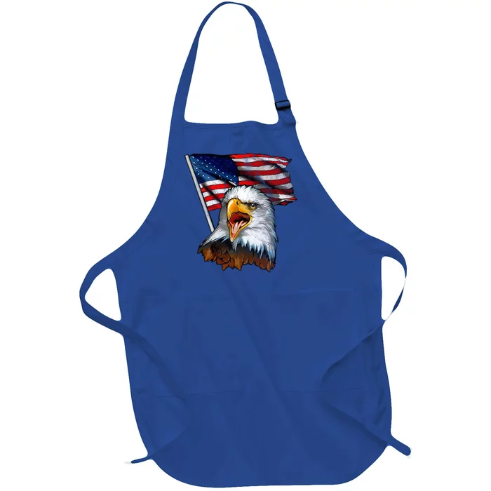 4th Of July Eagle American Flag Full-Length Apron With Pocket