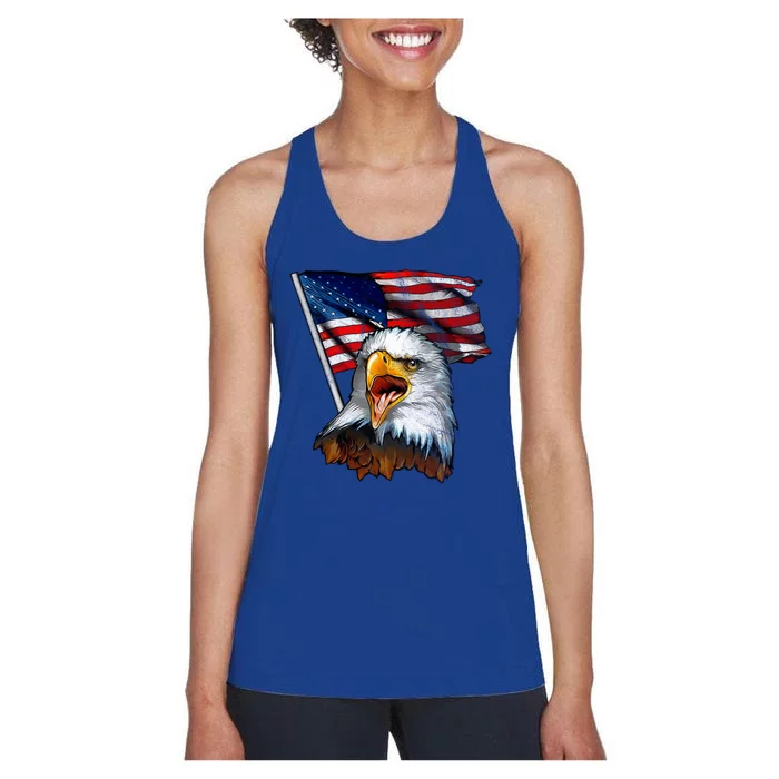 4th Of July Eagle American Flag Women's Racerback Tank