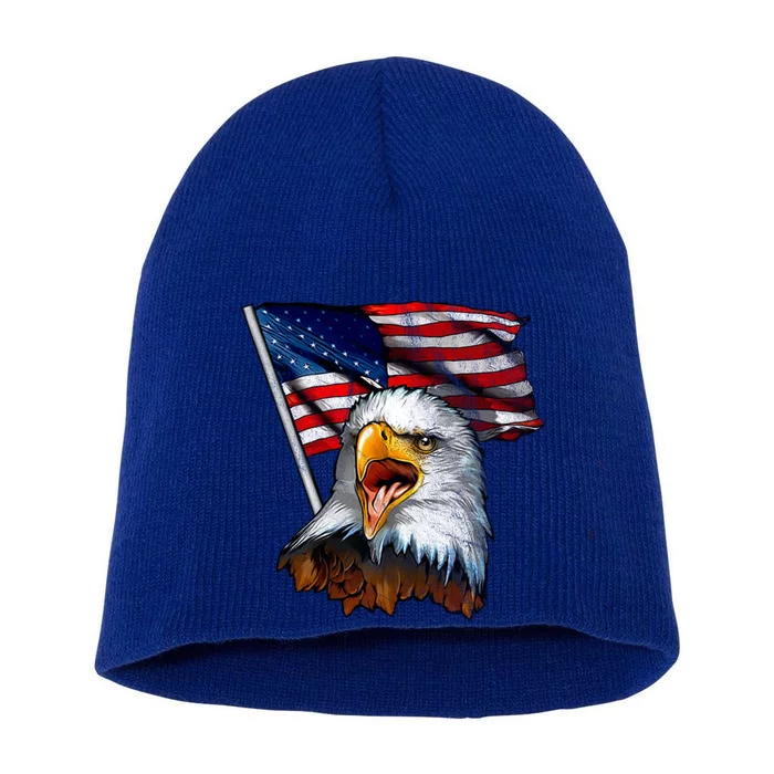 4th Of July Eagle American Flag Short Acrylic Beanie