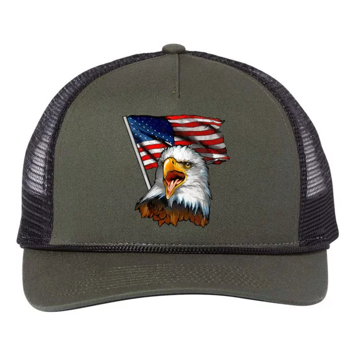 4th Of July Eagle American Flag Retro Rope Trucker Hat Cap