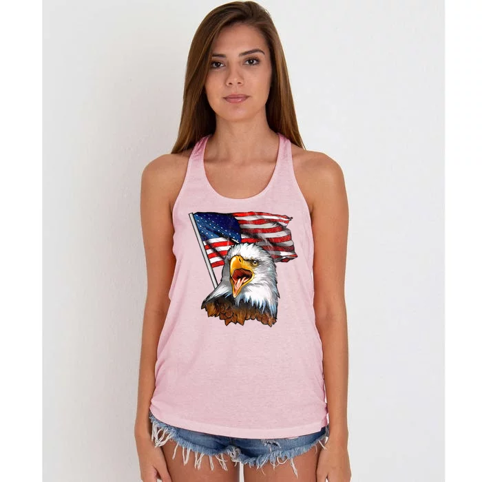 4th Of July Eagle American Flag Women's Knotted Racerback Tank