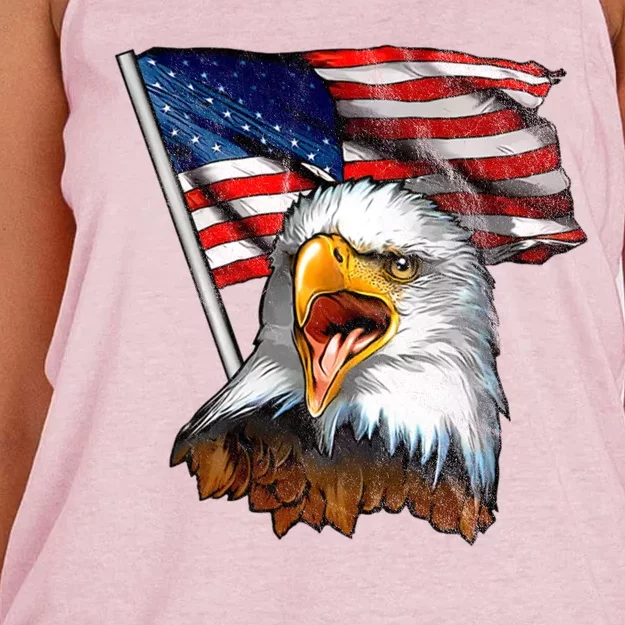 4th Of July Eagle American Flag Women's Knotted Racerback Tank