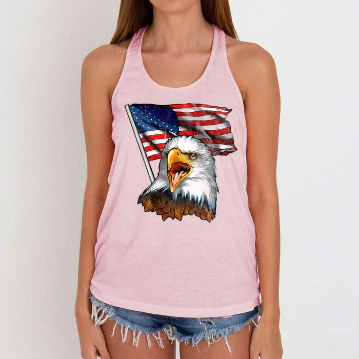 4th Of July Eagle American Flag Women's Knotted Racerback Tank