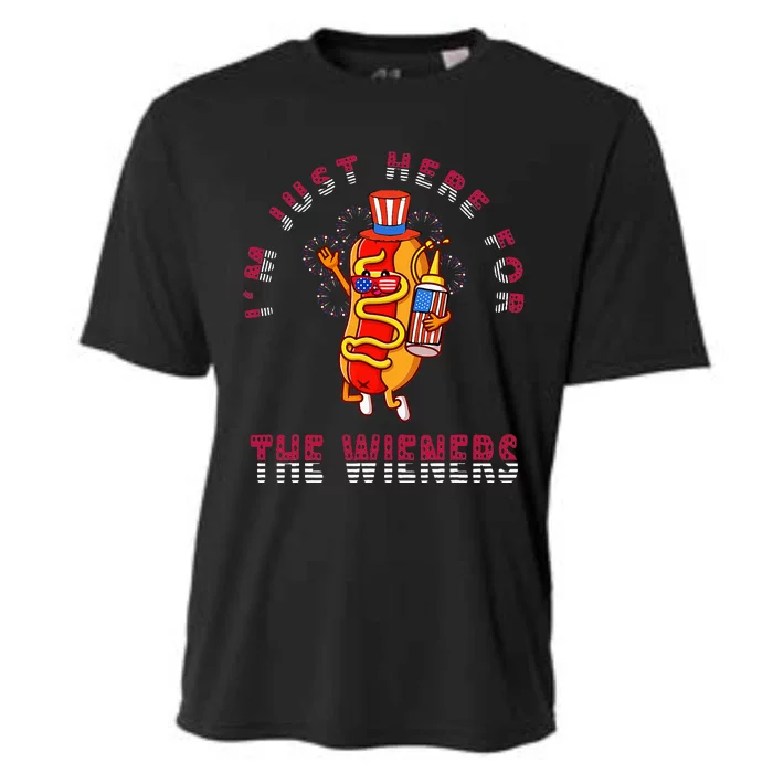 4th Of July I'm Just Here For The Wieners Hot Dogs Funny Cooling Performance Crew T-Shirt