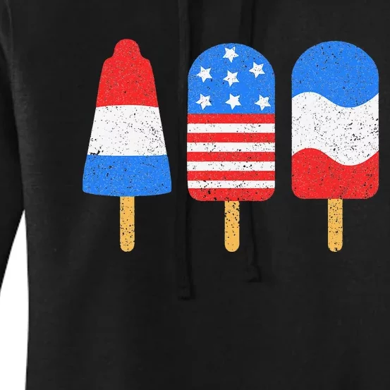 4th Of July Ice Pops Red White Blue American Flag Patriotic Women's Pullover Hoodie