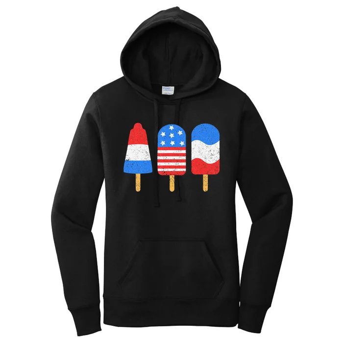 4th Of July Ice Pops Red White Blue American Flag Patriotic Women's Pullover Hoodie