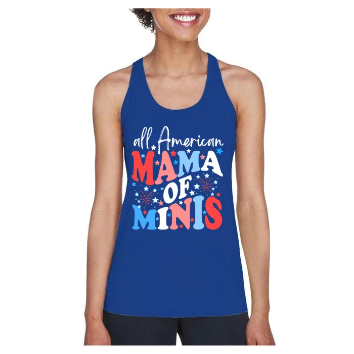 4th Of July All American Mama Of Minis Red White And Blue Gift Women's Racerback Tank