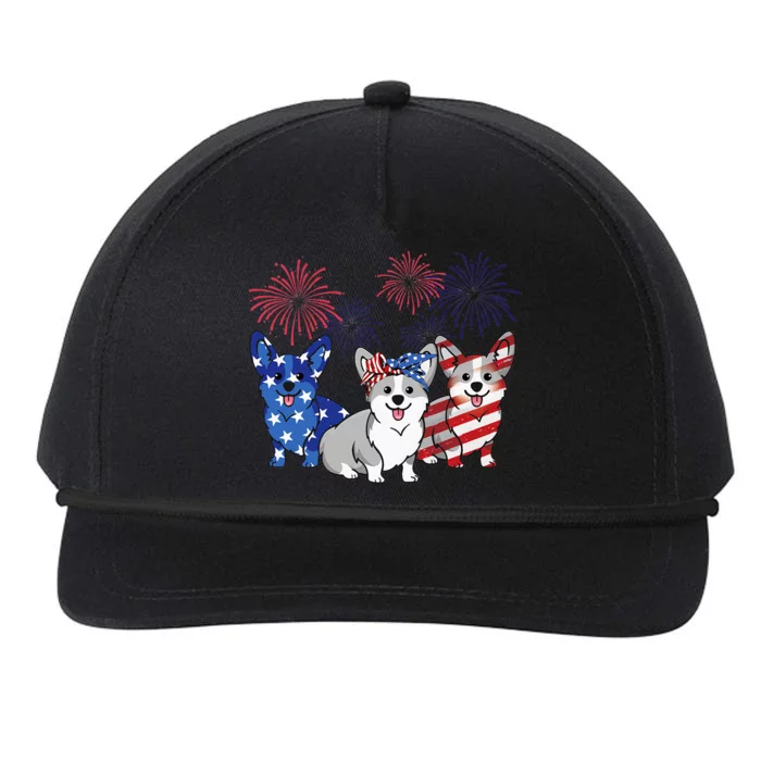 4th Of July American Flag Corgi Patriotic Dog Snapback Five-Panel Rope Hat