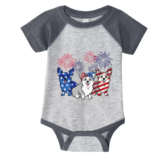 4th Of July American Flag Corgi Patriotic Dog Infant Baby Jersey Bodysuit