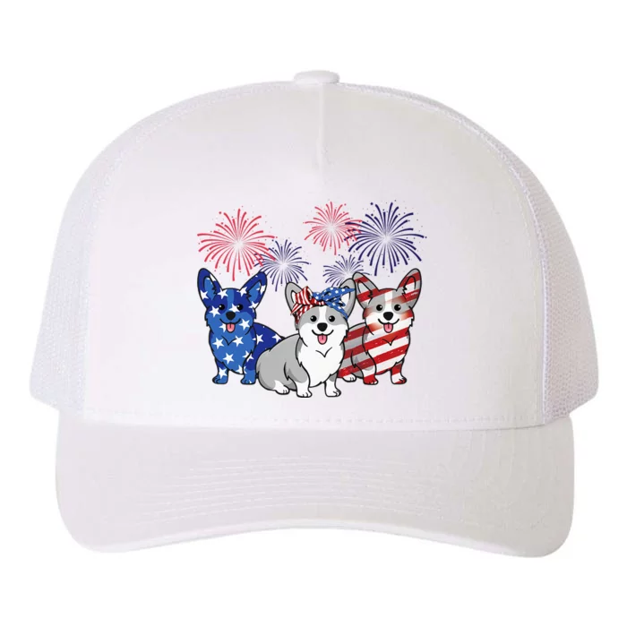 4th Of July American Flag Corgi Patriotic Dog Yupoong Adult 5-Panel Trucker Hat