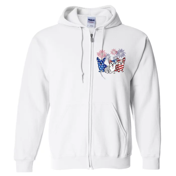 4th Of July American Flag Corgi Patriotic Dog Full Zip Hoodie