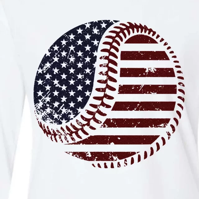 4th of July Patriotic American Flag Print Baseball Womens Cotton Relaxed Long Sleeve T-Shirt