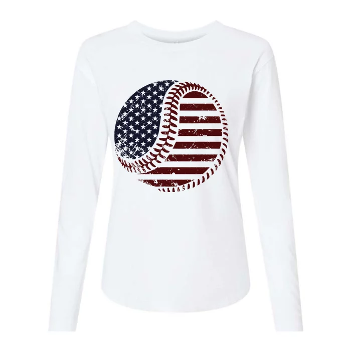 4th of July Patriotic American Flag Print Baseball Womens Cotton Relaxed Long Sleeve T-Shirt