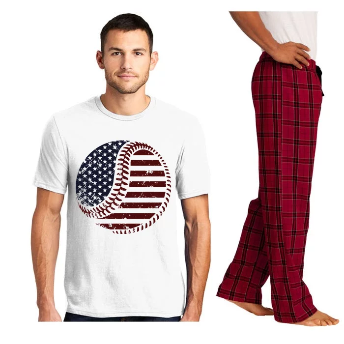 4th of July Patriotic American Flag Print Baseball Pajama Set