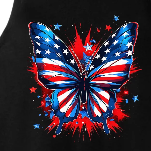 4th Of July Butterfly USA Flag Cute American Ladies Tri-Blend Wicking Tank