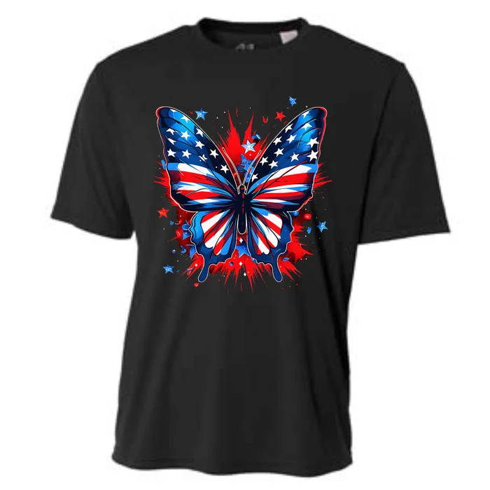 4th Of July Butterfly USA Flag Cute American Cooling Performance Crew T-Shirt