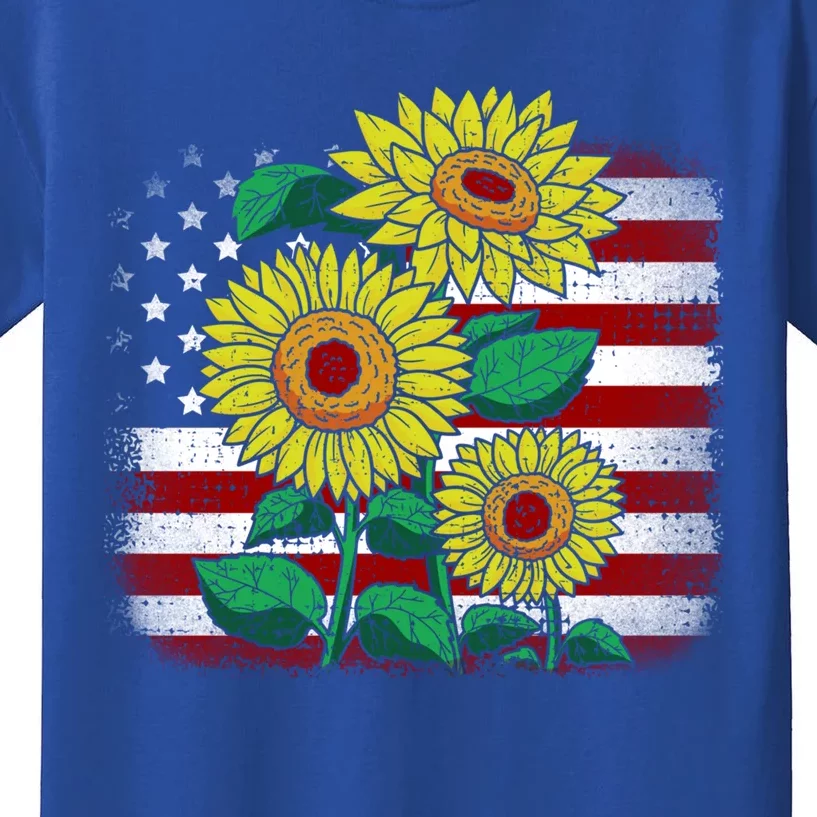 4th Of July American Flag Usa Funny Sunflower Mom Mama Funny Gift Kids T-Shirt