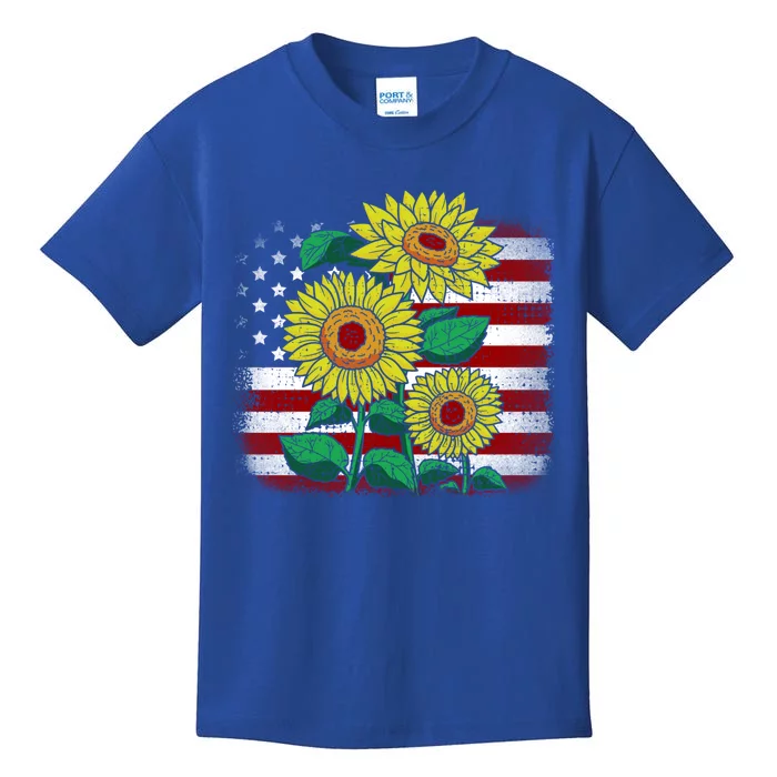 4th Of July American Flag Usa Funny Sunflower Mom Mama Funny Gift Kids T-Shirt