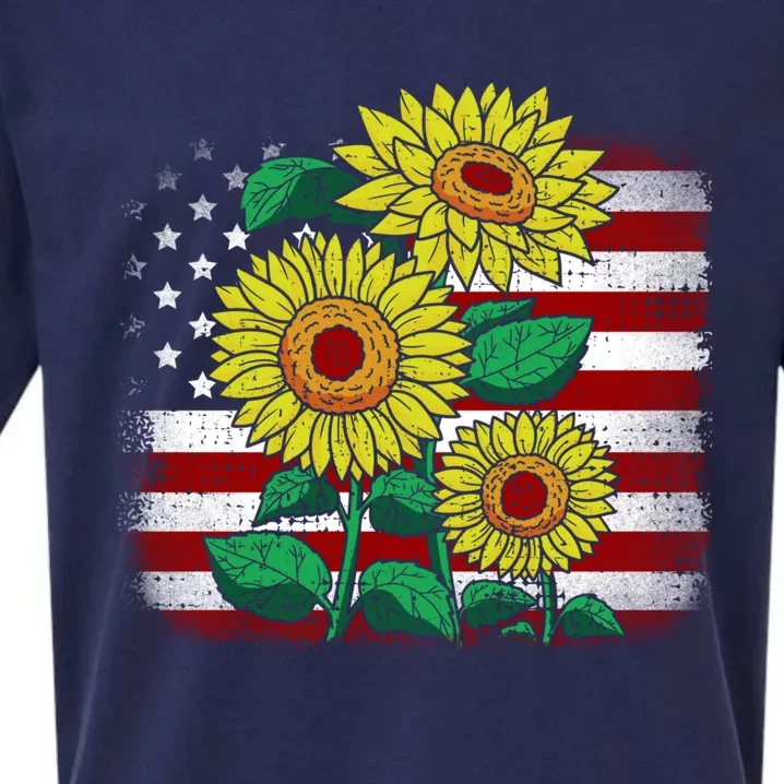 4th Of July American Flag Usa Funny Sunflower Mom Mama Funny Gift Sueded Cloud Jersey T-Shirt