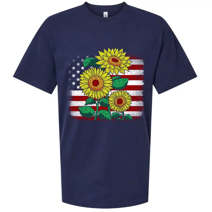 4th Of July American Flag Usa Funny Sunflower Mom Mama Funny Gift Sueded Cloud Jersey T-Shirt