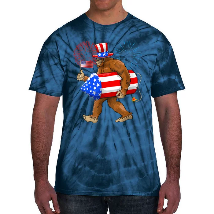 4th Of July Bigfoot American Flag Fireworks Sasquatch Tie-Dye T-Shirt