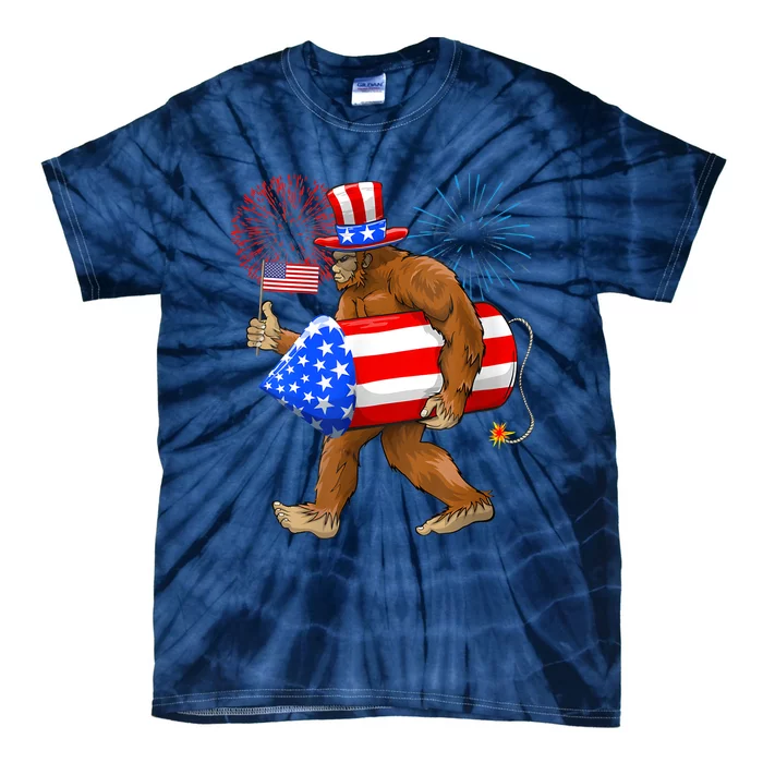 4th Of July Bigfoot American Flag Fireworks Sasquatch Tie-Dye T-Shirt