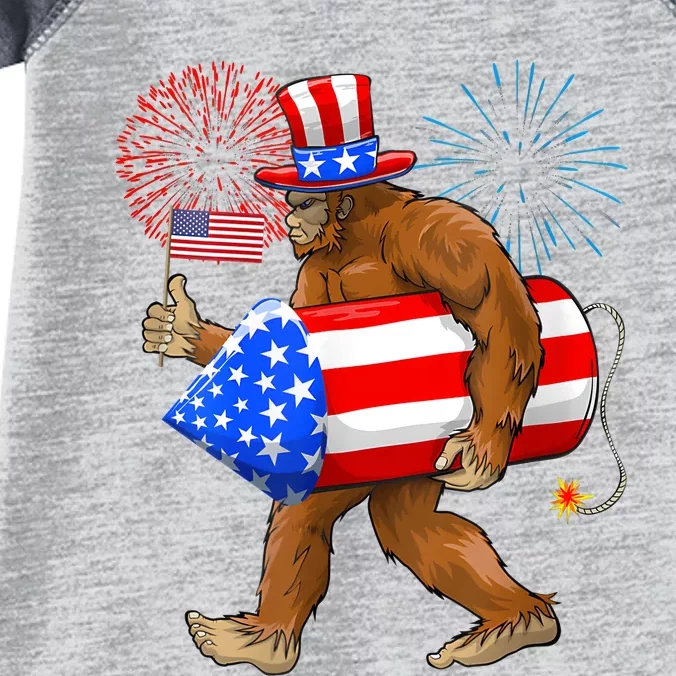 4th Of July Bigfoot American Flag Fireworks Sasquatch Infant Baby Jersey Bodysuit