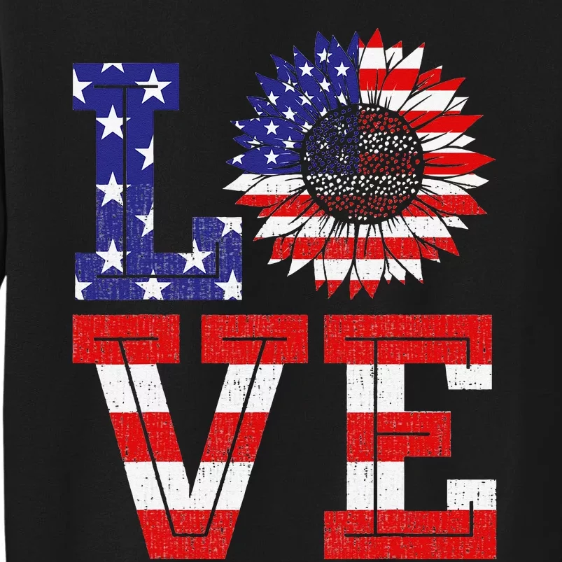 4th Of July Love Sunflower Patriotic American Flag Tall Sweatshirt