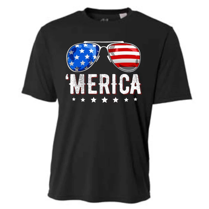 4th Of July Merica Sunglasses American Flag Cooling Performance Crew T-Shirt