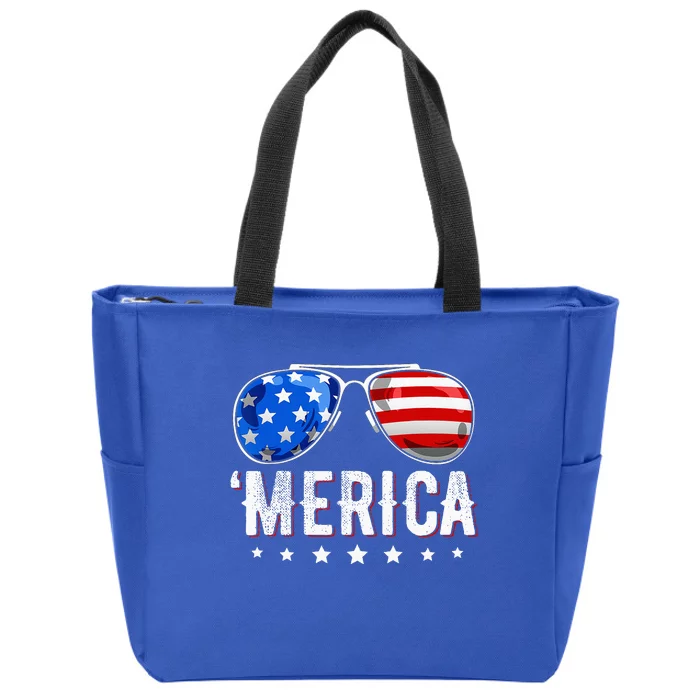 4th Of July Merica Sunglasses American Flag Zip Tote Bag