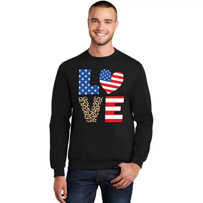 4th Of July Love Heart American Flag USA Funny Patriotic Tall Sweatshirt