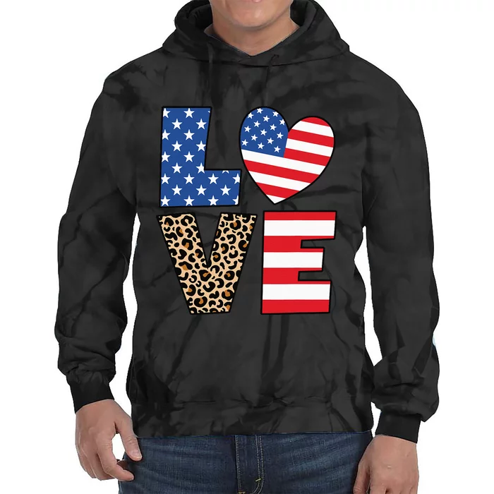 4th Of July Love Heart American Flag USA Funny Patriotic Tie Dye Hoodie