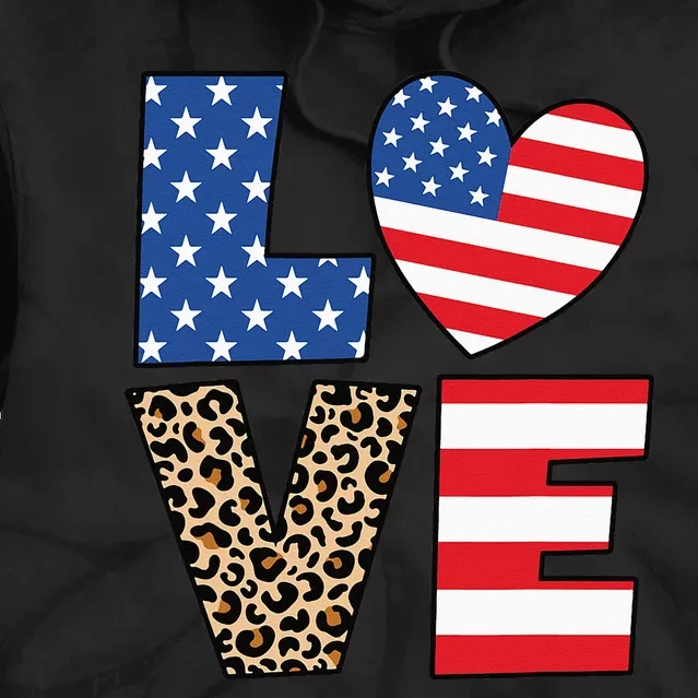 4th Of July Love Heart American Flag USA Funny Patriotic Tie Dye Hoodie