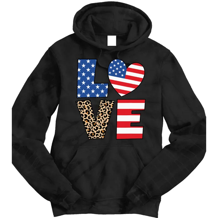 4th Of July Love Heart American Flag USA Funny Patriotic Tie Dye Hoodie