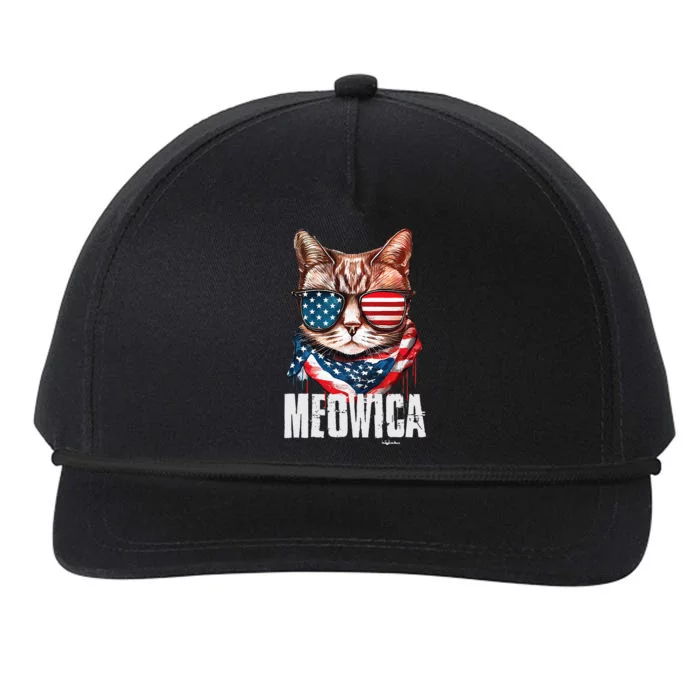 4th Of July Meowica American Flag Cat Snapback Five-Panel Rope Hat