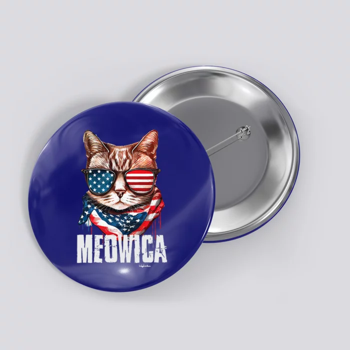 4th Of July Meowica American Flag Cat Button