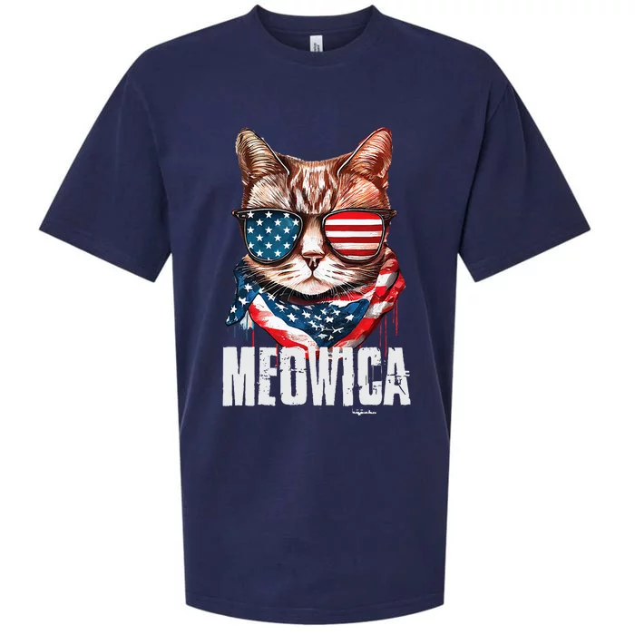 4th Of July Meowica American Flag Cat Sueded Cloud Jersey T-Shirt