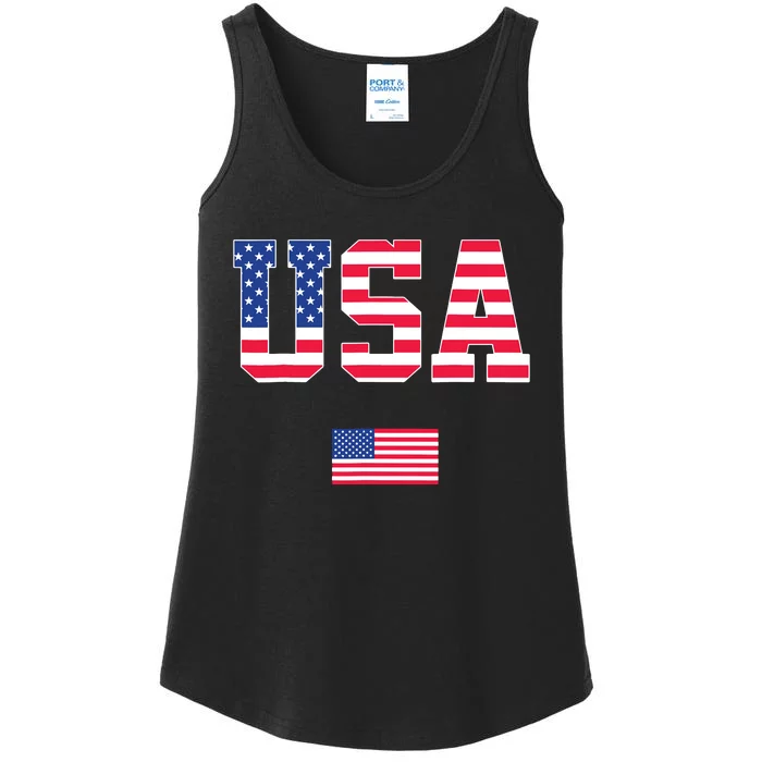 4th Of July Usa Patriotic Us American Flag Ladies Essential Tank